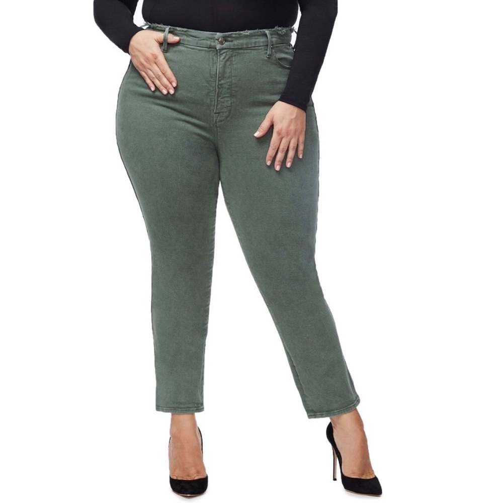 Good American Women's Straight Leg Jeans - Olive Green EUC